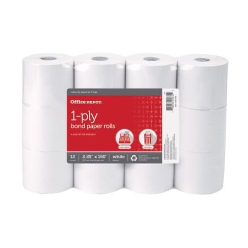 1-Ply Bond Paper Roll, 2-1/4" x 150', White, Pack of 12