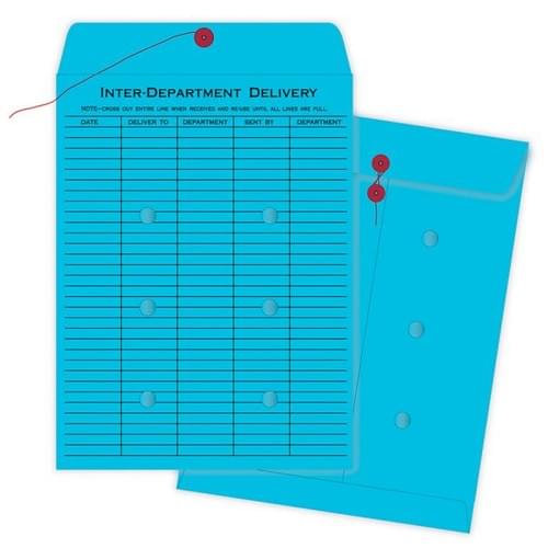 Quality Park Interdepartment Envelopes, 10" x 13", 1-Sided Narrow Rule, Button & String Closure, Blu