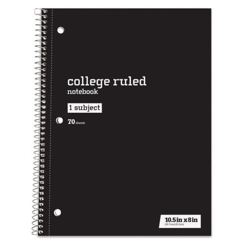 Just Basics Spiral Notebook, 8" x 10-1/2", College Ruled, 70 Sheets, Black