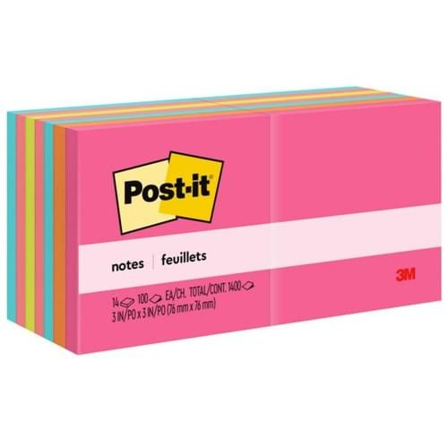 Post-it Notes, 14 Pads, 3 in x 3 in, Clean Removal