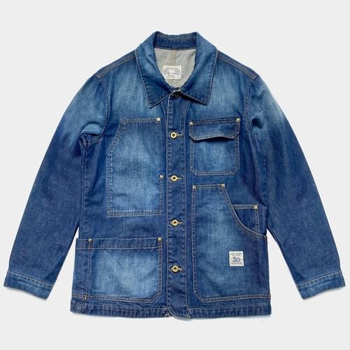 ZEN INDUSTRY INDIGO DENIIM + LEATHER REGULAR SLEEVE CHORE JACKET - RAW 1 1