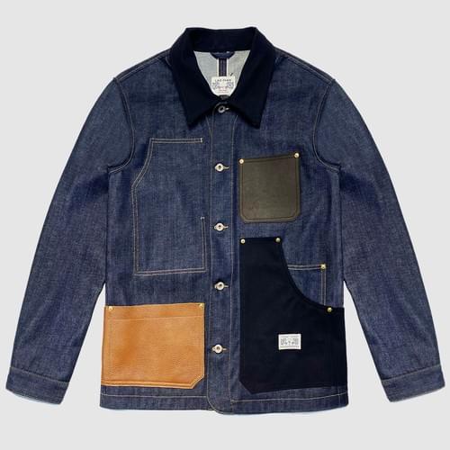 ZEN INDUSTRY INDIGO DENIIM + LEATHER REGULAR SLEEVE CHORE JACKET - RAW 1