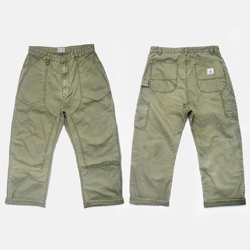 ZEN INDUSTRY WORKWARE ARMY GREEN WORKER CANVAS PANT - STONE WASH