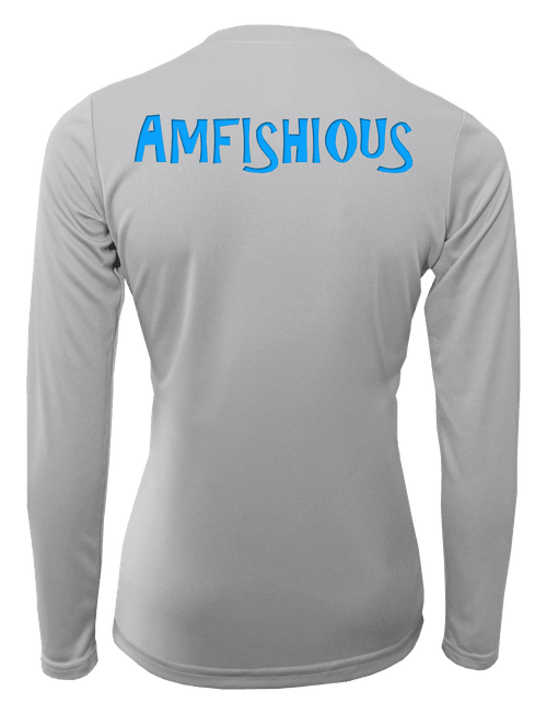 AMFISHIOUS - UPF 50 - Women's - Long Sleeve - Silver - Sky Blue Logo