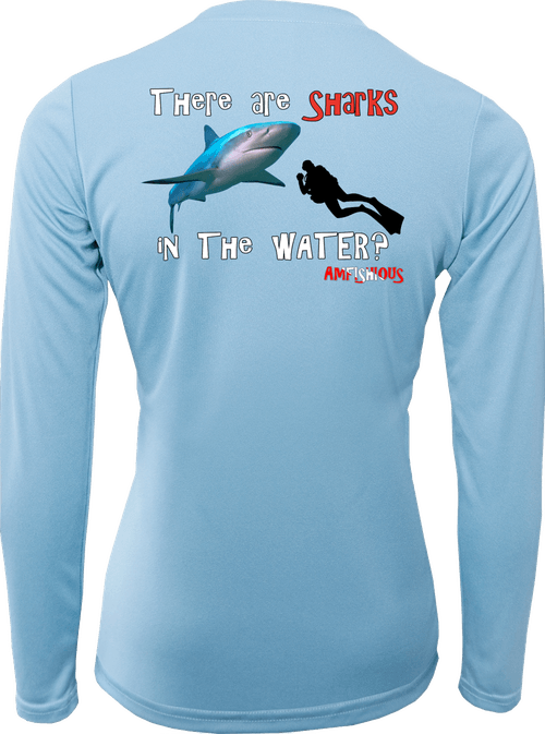 AMFISHIOUS - UPF 50 - Women's - Long Sleeve - Ice Blue - Sharks in the Water