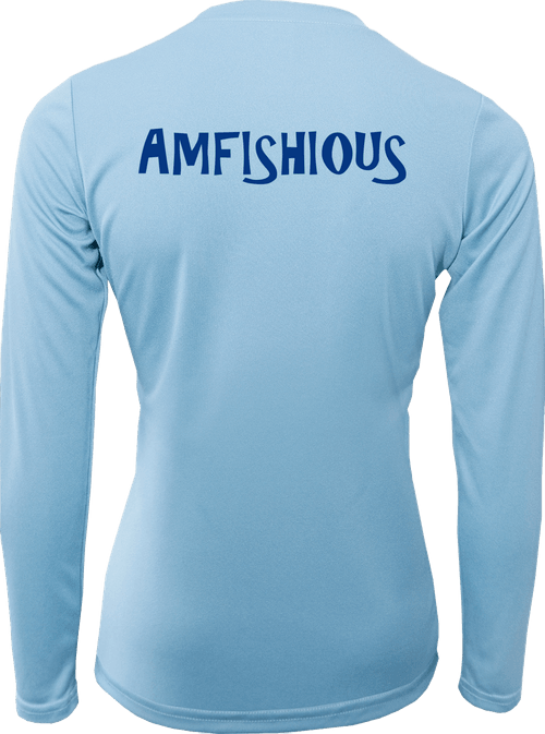AMFISHIOUS - UPF 50 - Women's - Long Sleeve - Ice Blue - Midnight Blue Logo