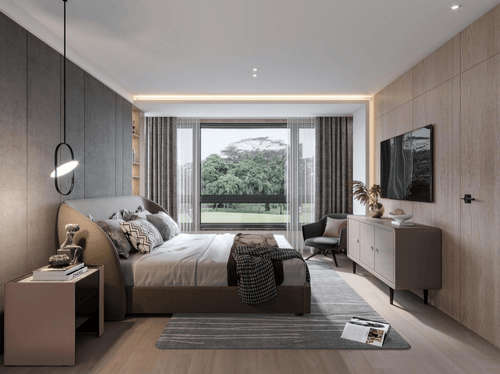 Longfor Vancity | Minimalist Stone & Wood Flat, Mountain Greenery Unfolds Before Your Window