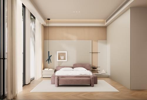 Ghana Villa · Warm Wood-Toned Bedroom, Relaxing Retreat with Matte Velvet Finishes