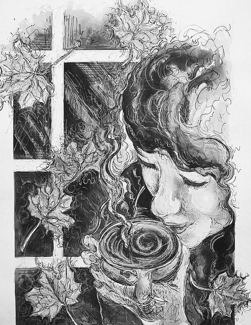 Girl with Coffee Fine Art Print