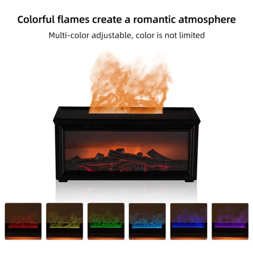 Retro Fireplace Aroma Diffuser, 3D Flame Humidifier with Remote & Color Light