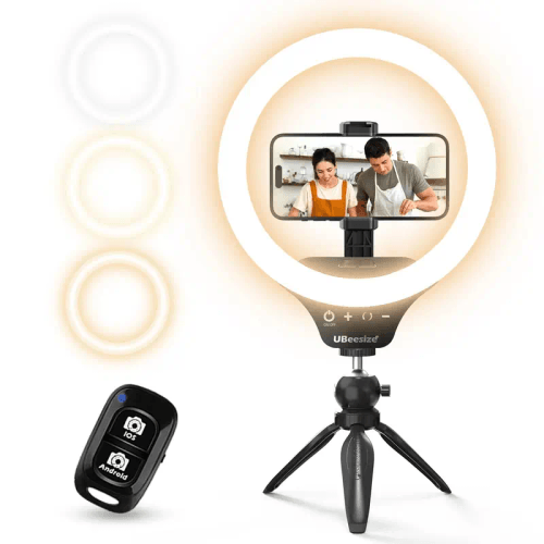 Ring Light with Tripod & Bluetooth Remote, Dimmable Selfie Light for Live Makeup Vlog