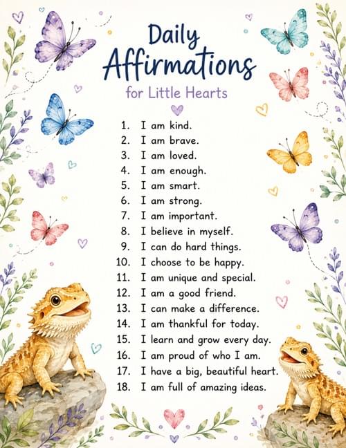 Daily Affirmations for Little Hearts | Printable Kids Affirmation Poster | Positive Affirmations for