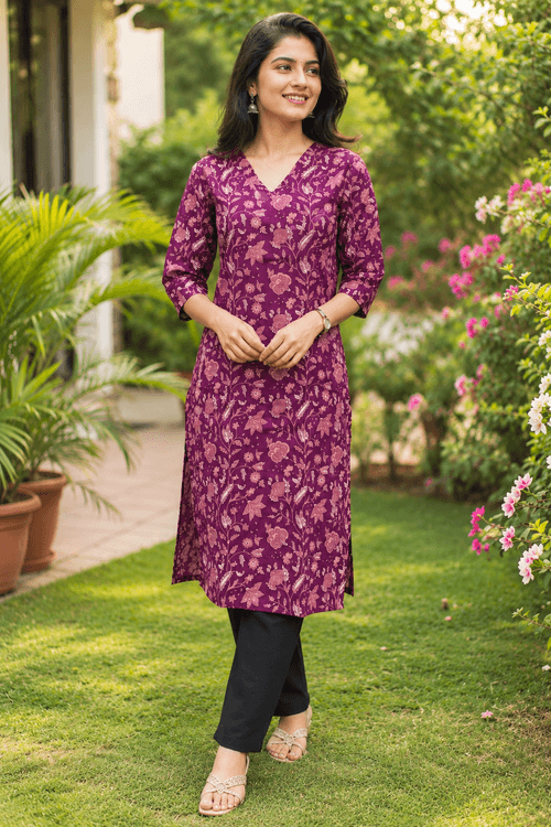 Plum Floral Printed Kurti