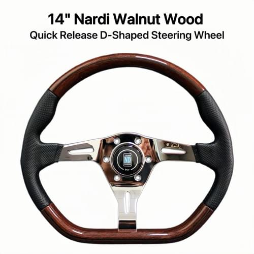 Nardi 14" Walnut Wood D-Shaped Steering Wheel 6-Bolt | Quick Release & Base Hub