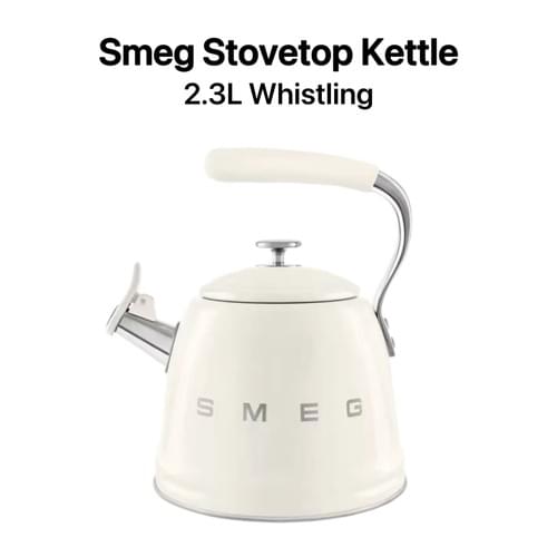 Smeg Whistling Stovetop Kettle 2.3L Retro Stainless Steel Teapot For Gas Induction Hob
