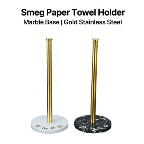 Smeg Kitchen Paper Towel Holder, Marble Base Gold-toned Stainless Steel Standing Roll Dispenser for