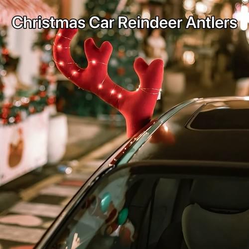 Christmas Car Reindeer Antlers Decor Set | Rudolph Red Nose, LED Optional