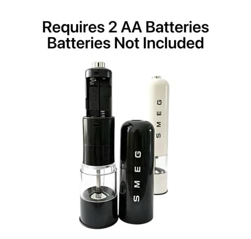 SMEG Electric Salt and Pepper Mill Set, Battery Operated Automatic Spice Grinder, Adjustable Coarsen