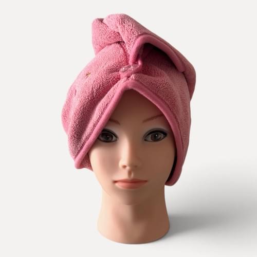 Serviette cheveux microfibre à bouton – Turban de séchage