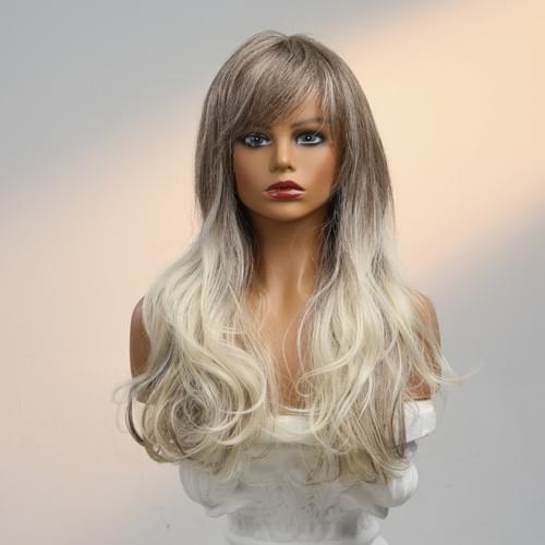 24 Inch Blend Hair Wig Silver Gray Gradient Long Curls Synthetic Wig