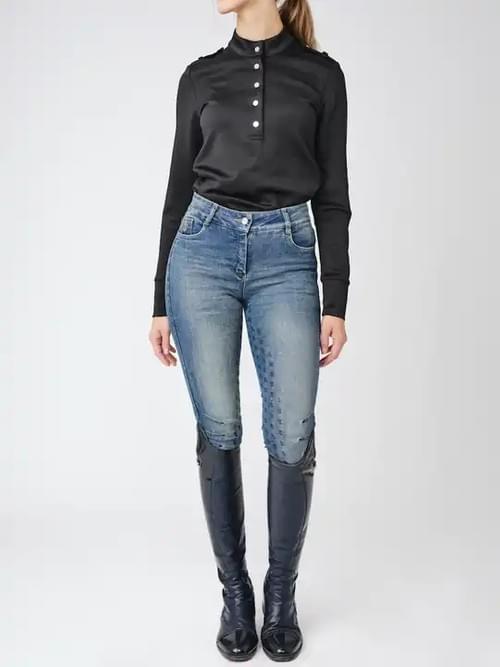 Premium Quality Equestrian Clothing Denim Breeches for Lady Stylish Horse Riding Pants Pro Jodhpurs