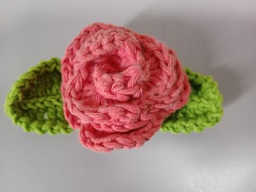 PRE ORDER- Rose crochet with leaves in orange and green hue
