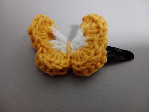 Butterfly crochet hairclip in white and yellow hue