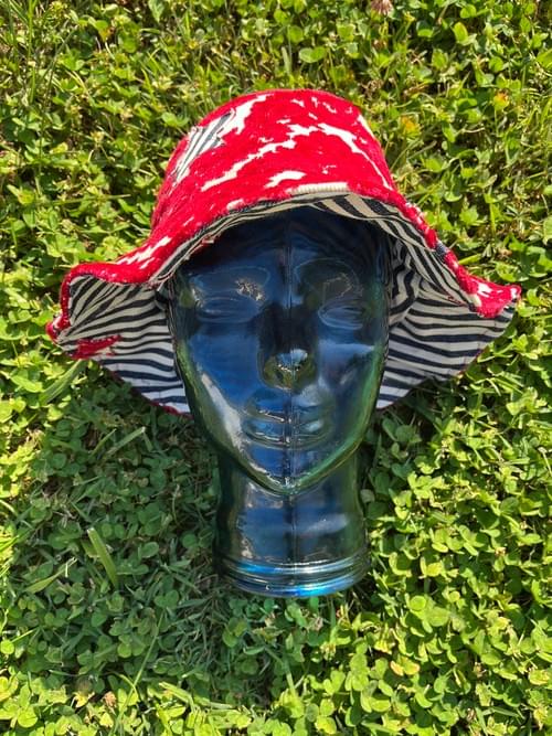 Handmade Vintage Fabric Groovy Red, White & Blue Bucket/Sun Hat Eclectic Apparel