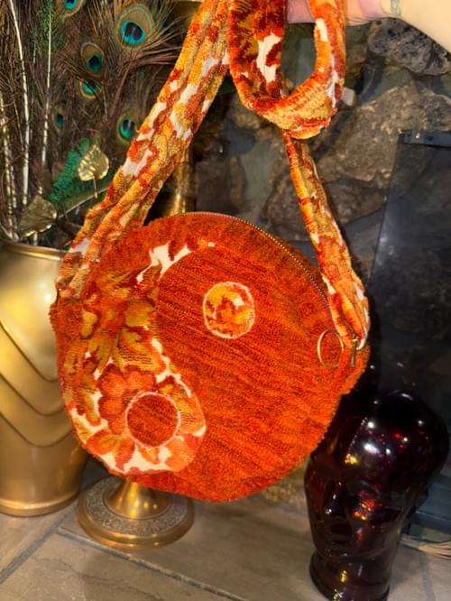 Handmade Psychedelic Yin Yang Circle Purse Salvaged Upholstery and Vintage Velvet Fabrics Eclectic