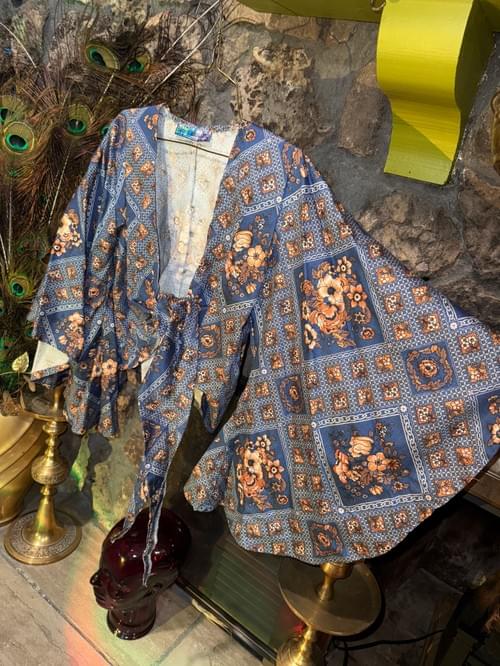 Free Size Western Floral Wrap Crop Top with Flowy Long Sleeves Eclectic Clothes