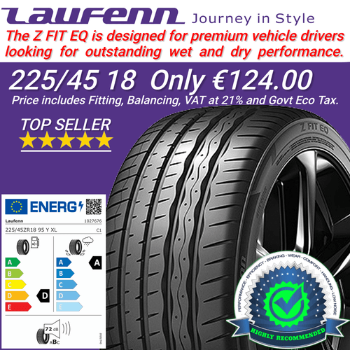 LAUFENN By Hankook. Z-FIT EQ - 225 45 18 - Premium Sport and Performance - Great Price...