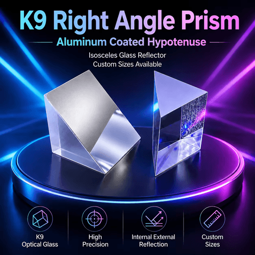 K9 Optical Right Angle Prism with Aluminum Coated Hypotenuse Isosceles Glass Reflector for Imaging a