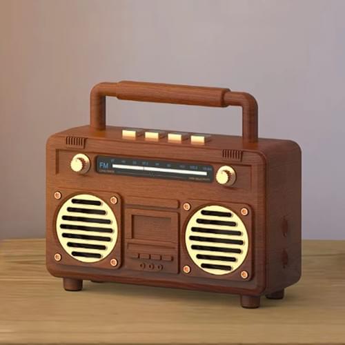 Wooden retro alarm clock Bluetooth speaker hand wireless fast charging wooden wireless Bluetooth LED
