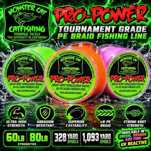 Monster Cat Pro-Power X8 PE Braided Fishing Line 60 - 80LB. 328 - 1093 YARDS
