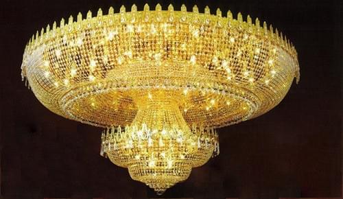 50" Round Flush Empire Crystal Chandelier in Gold