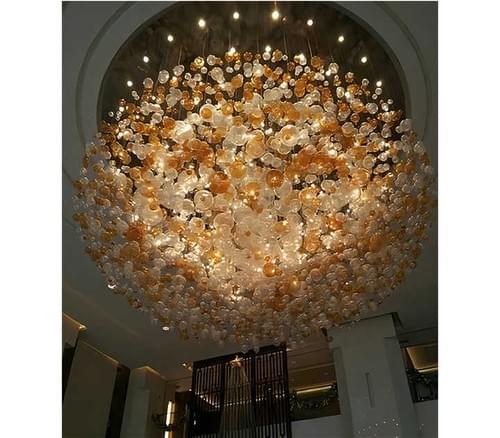 Custom Amber Glass Flush Mount for Hotel Lobby