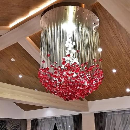 Luxury Red Glass Raindrop Flush Mount Chandelier