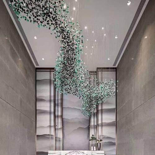 Custom Large Green Glass Teardrop Chandelier