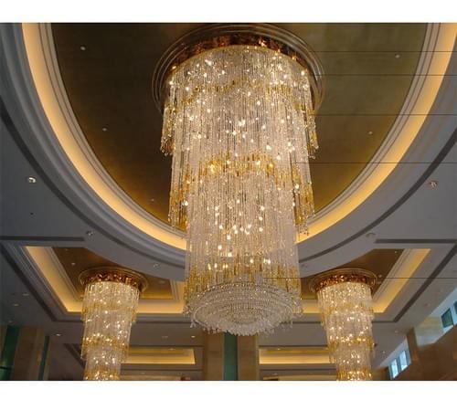 Custom Tiered Crystal Flush Mount with Amber Accents