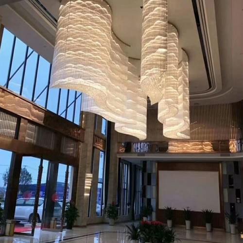 Custom Wave Crystal Flush Mount for Hotel Entrance