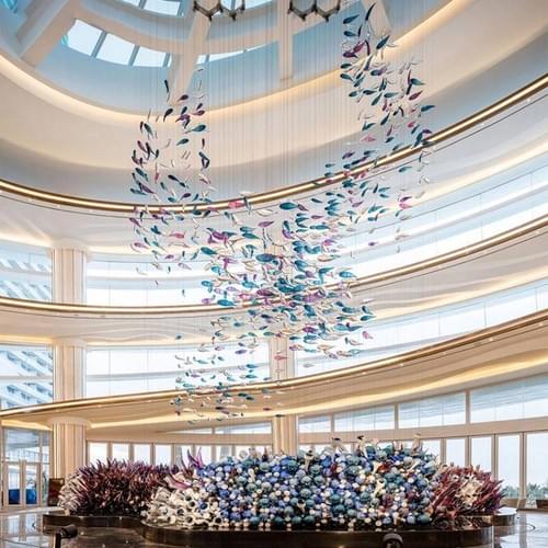 Hand-Blown Floating Glass Chandelier for Hotel Lobby