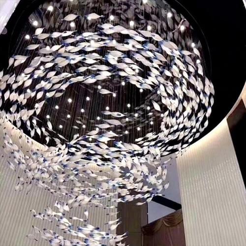 Spiral Glass Fish Chandelier for High Ceilings