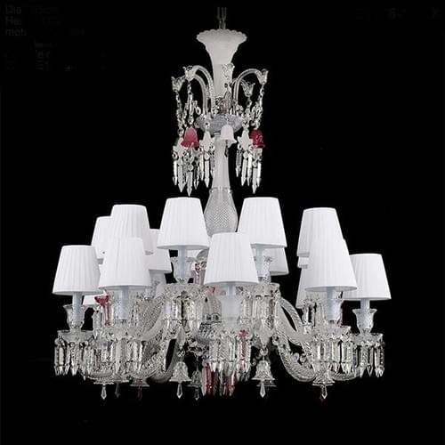 18-Light Chrome Crystal Chandelier with White Shades