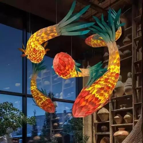 Large Wooden Fish Pendant Light Custom Design