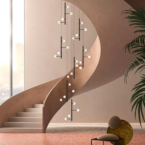 Minimalist LED Pendant Light for Duplex Stair Entry