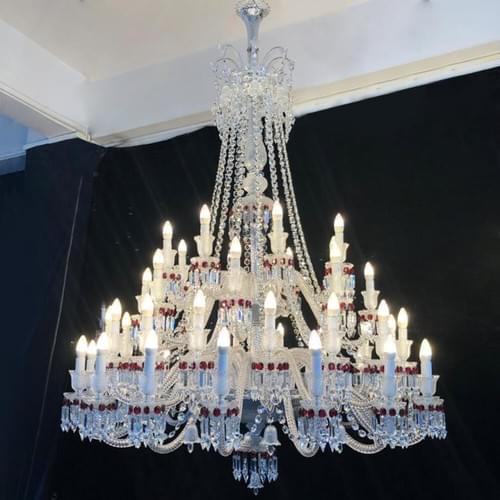 48-Light Zenith Style Chandelier with Red Crystal Accents