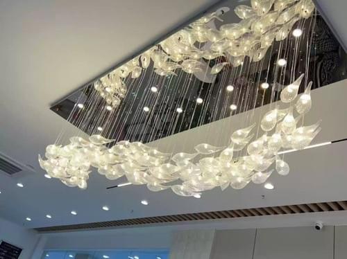 Rectangular Glass Fish Pendant Chandelier for Dining