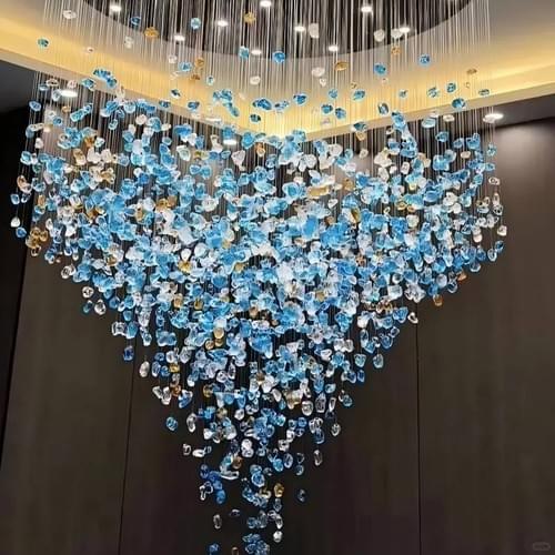Bespoke Blue Waterdrop Chandelier for Staircase Entry