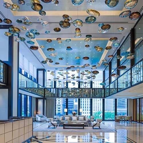 Contemporary LED Glass Pendant Chandelier for Lobby Lighting