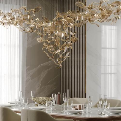 Luxury Amber Glass Chandelier for Modern Restaurants